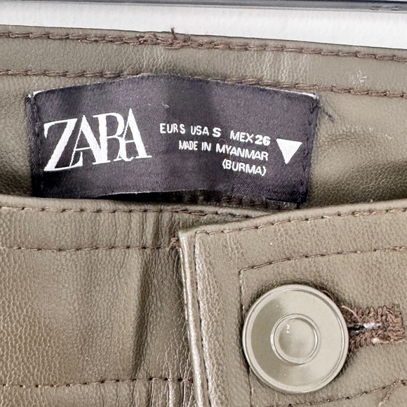 ZARA WOMAN Size S Green Vegan Leather Zip Pants - Picture 3 of 4